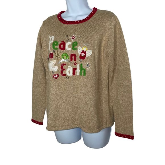 Tiara International Vintage Peace on Earth Ugly Holiday Christmas Sweater M - Picture 5 of 10